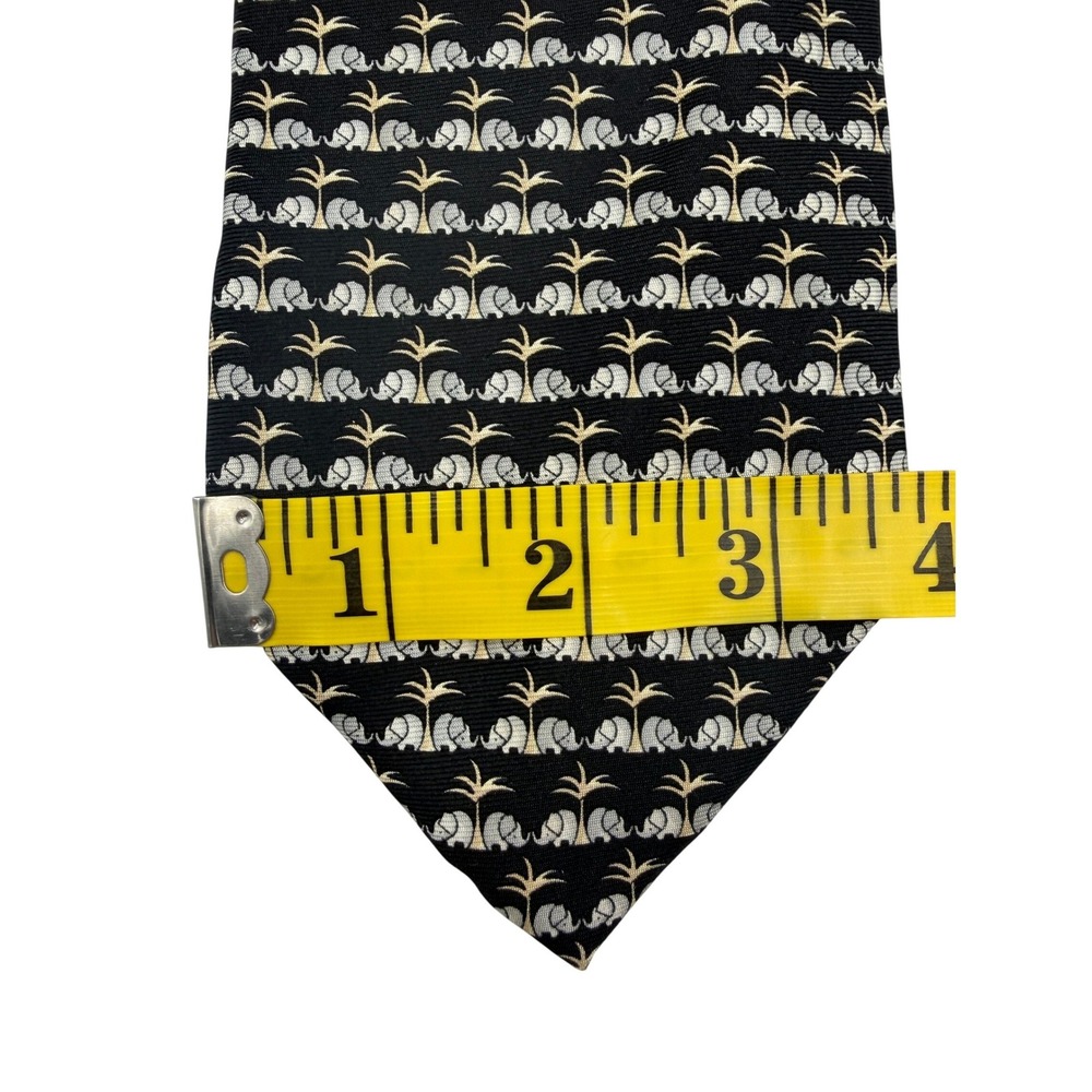 Beaufort Tie Rack Elephant Palm Tree Silk‎ Mens Tie Black Gold Italy Made 59.5"L - Picture 8 of 8